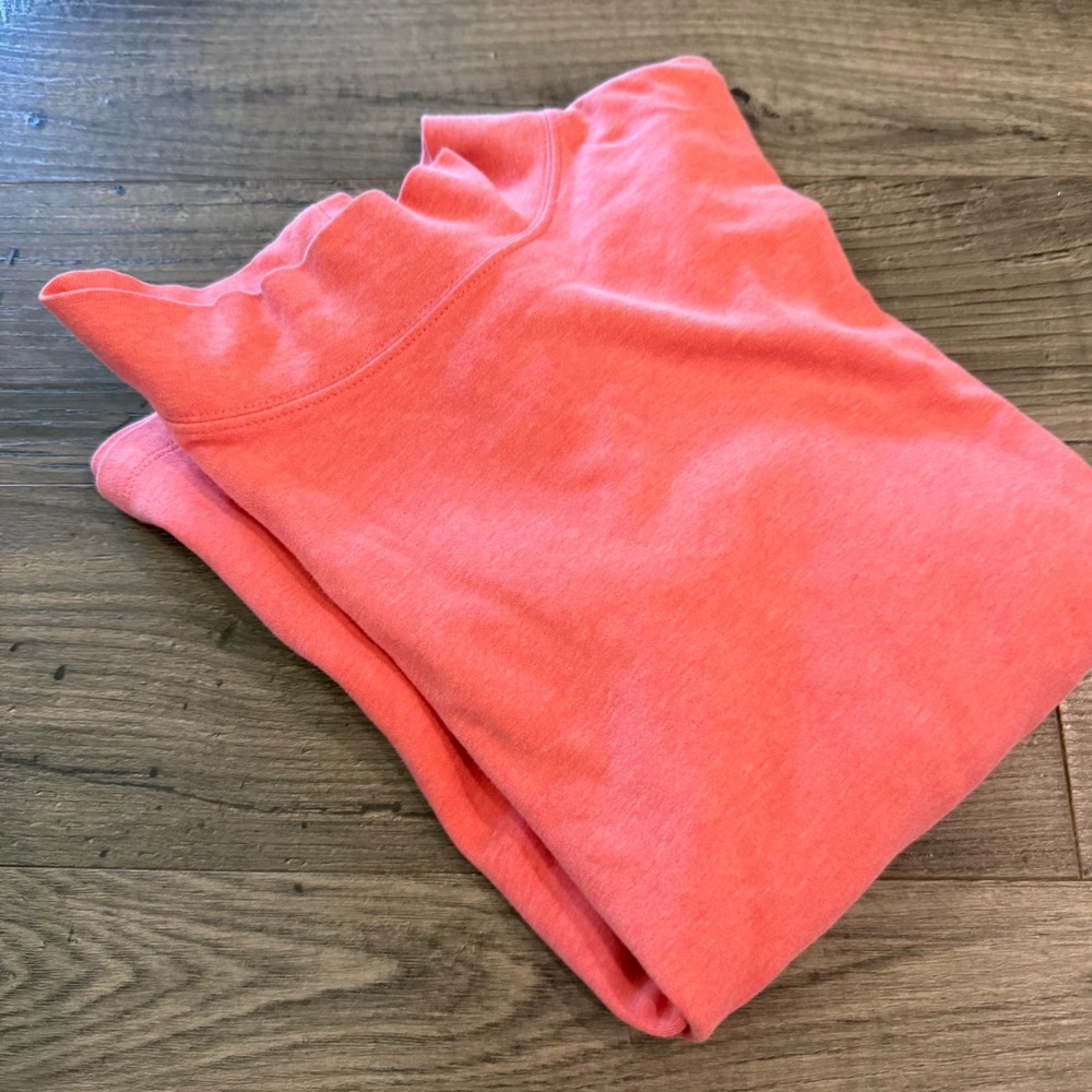 L.L. Bean Mock Neck Long Sleeve Shirt Coral Pink Cotton Top Womens Large L REG